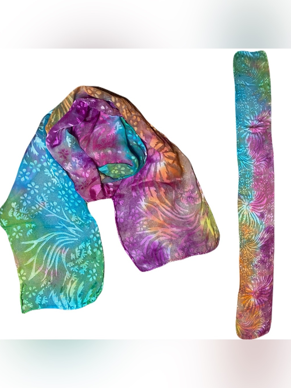 Hand Dyed Silk Scarf with Intricate Floral Pattern
